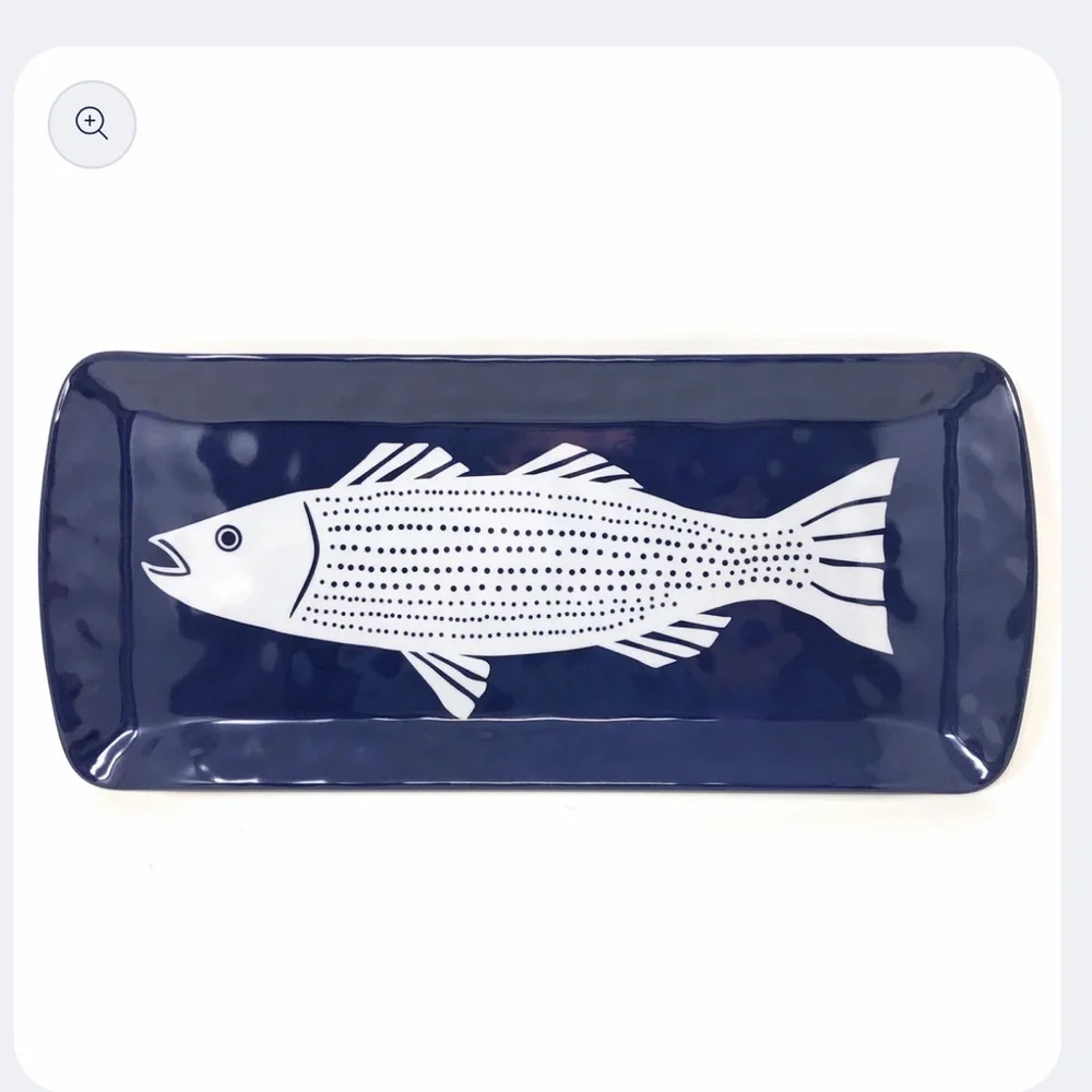 Merritt Striper by Kate Nelligan Melamine Loaf Tray new blue plate white fish